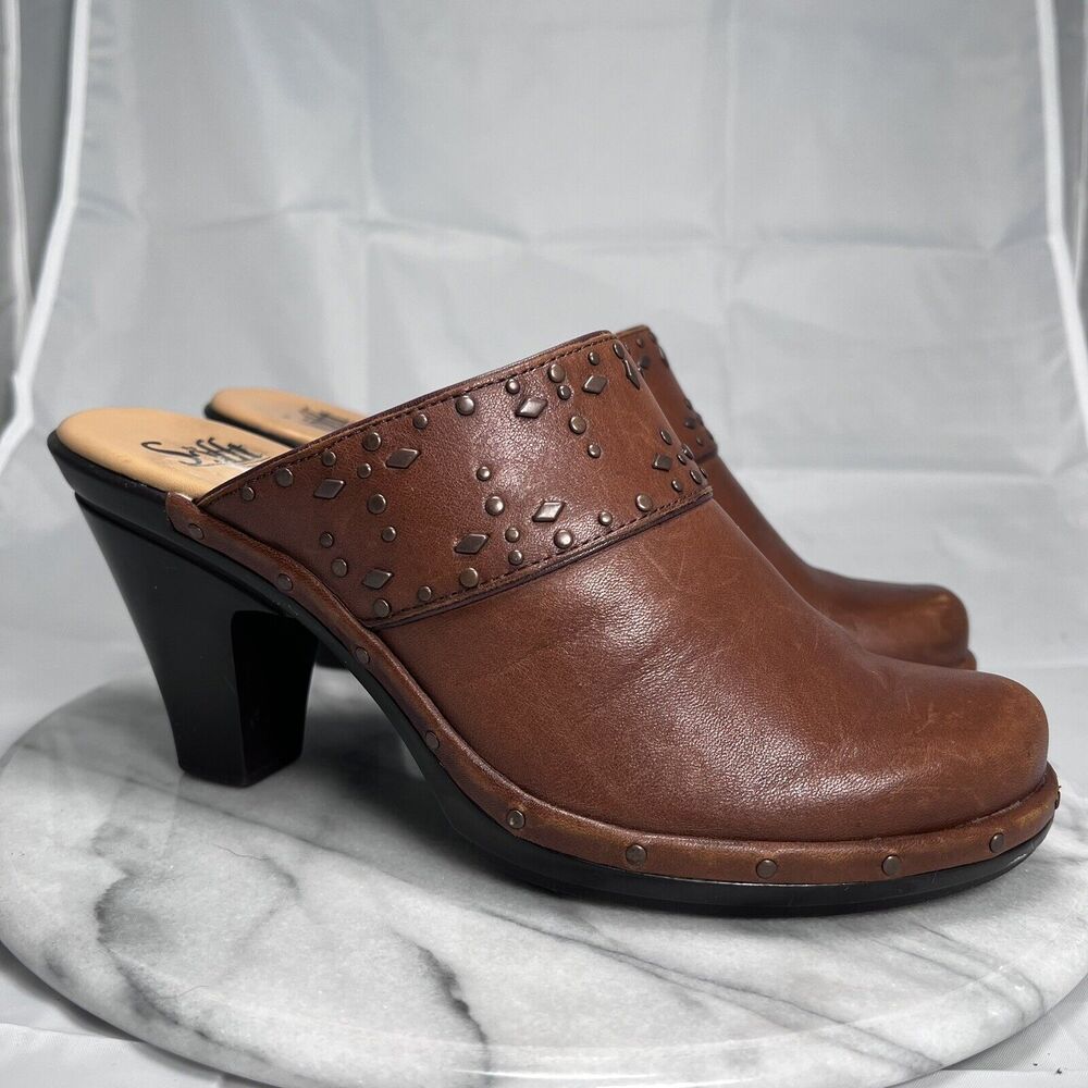 Sofft Mules Women's Laina Mocha Leather Studded Clogs Shoes Size 8M - Picture 7 of 15
